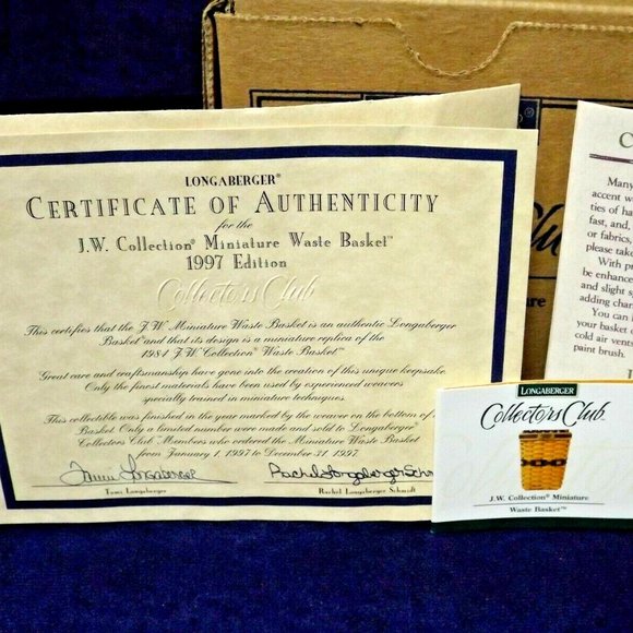 Longaberger 1997 C.C. J.W. Collection Miniature Waste Basket Combo New in Box - Picture 9 of 11